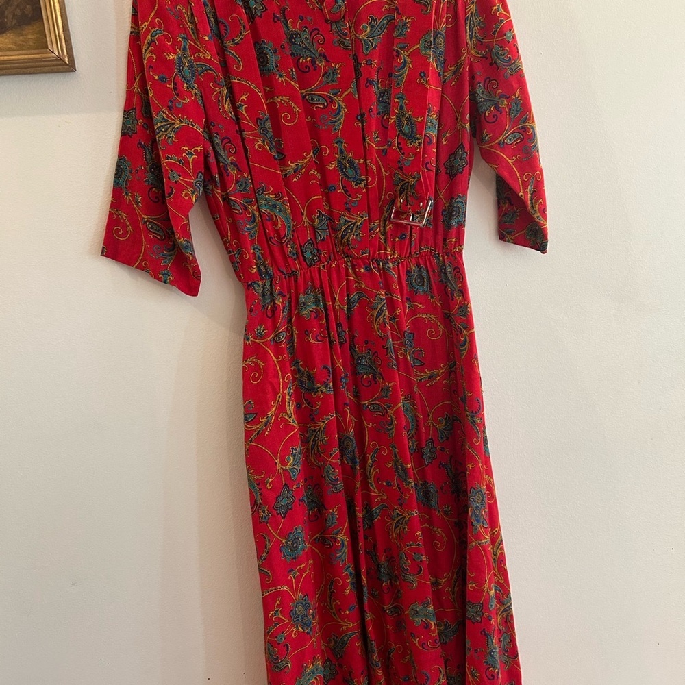 Vintage Melissa Petites Red Dress with Matching Belt Size 12 Paisley Print - Picture 2 of 5